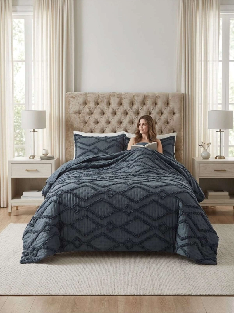 QUILT DE VERANO TUFTING LIVIANO DISEÑO GEOME TRICO 2 PLAZAS - 1