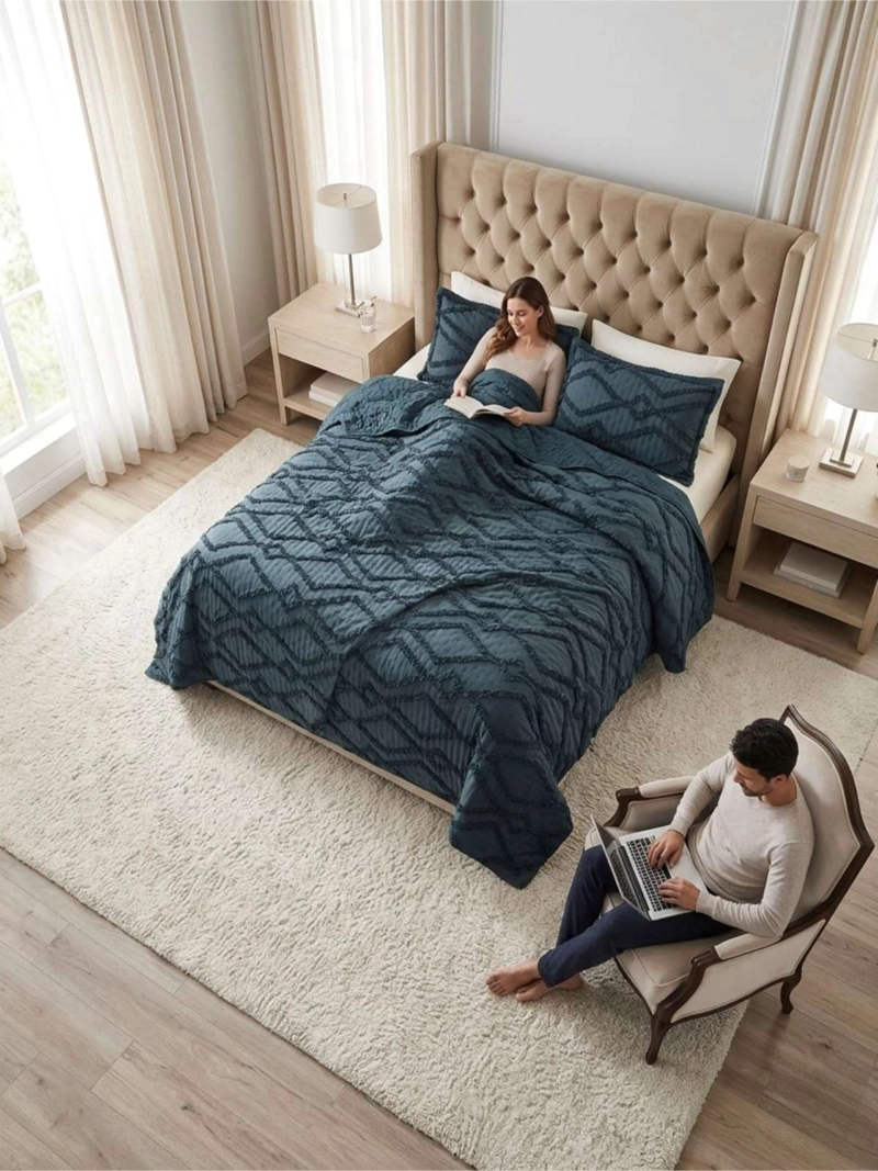 QUILT DE VERANO TUFTING LIVIANO DISEÑO GEOME TRICO 2 PLAZAS - 4