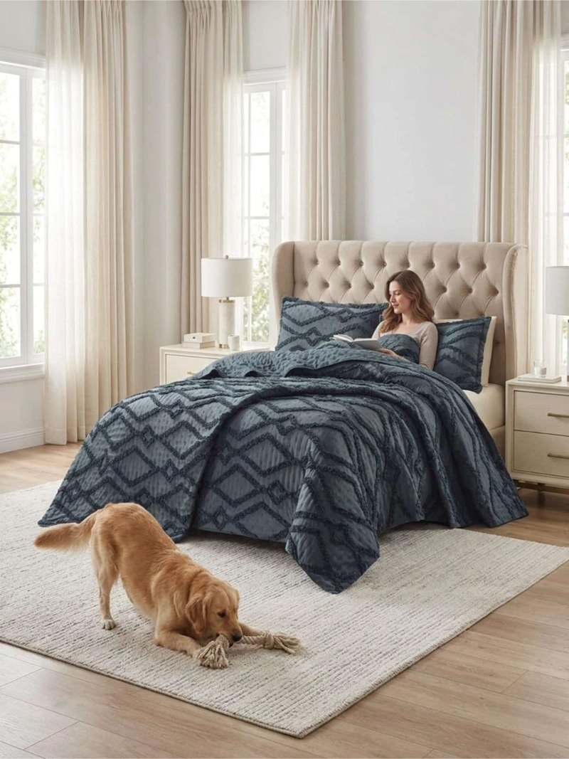 QUILT DE VERANO TUFTING LIVIANO DISEÑO GEOME TRICO 2 PLAZAS - 5