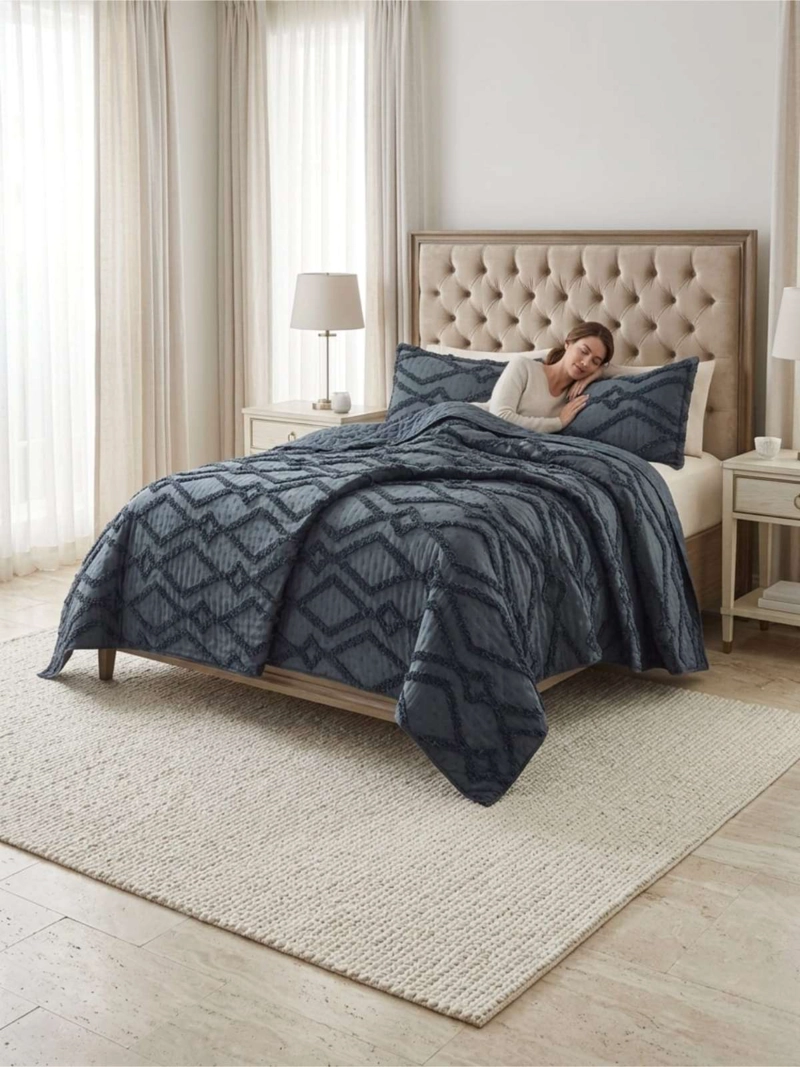 QUILT DE VERANO TUFTING LIVIANO DISEÑO GEOME TRICO 2 PLAZAS - 6