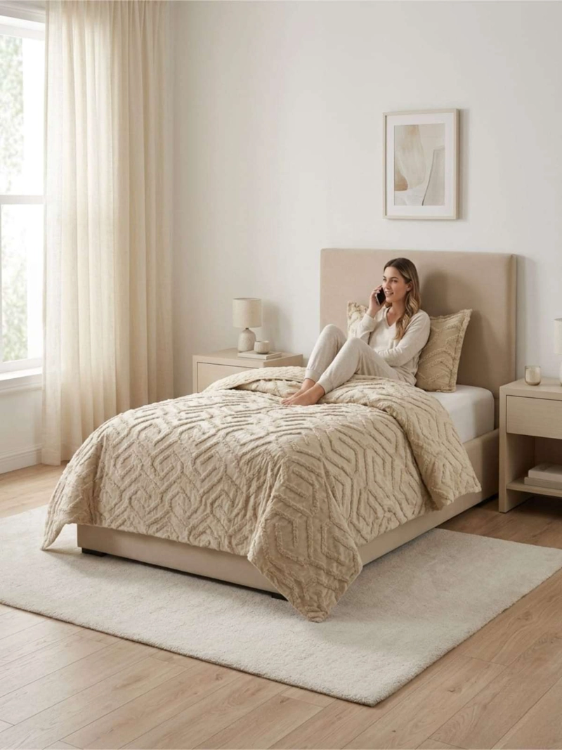 QUILT DE VERANO TUFTING LIVIANO DISEÑO GEOME TRICO 1,5 PLAZA - 1