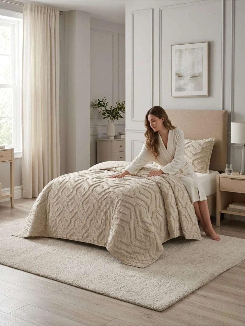 QUILT DE VERANO TUFTING LIVIANO DISEÑO GEOME TRICO 1,5 PLAZA - 2