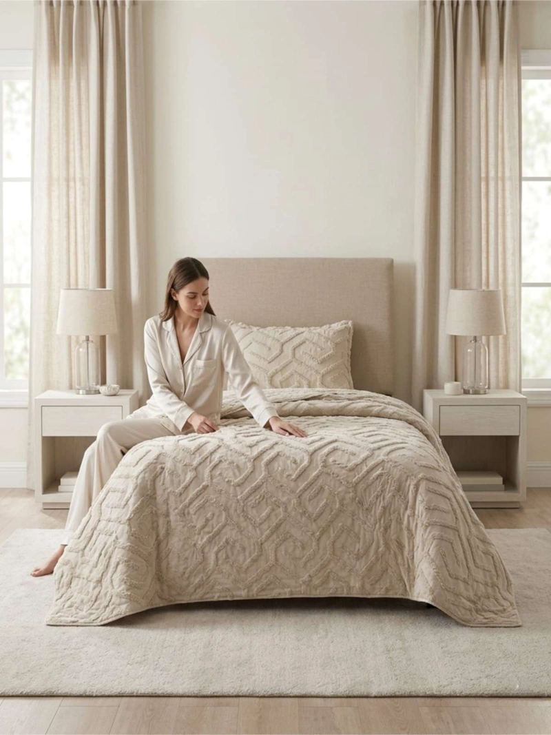 QUILT DE VERANO TUFTING LIVIANO DISEÑO GEOME TRICO 1,5 PLAZA - 4