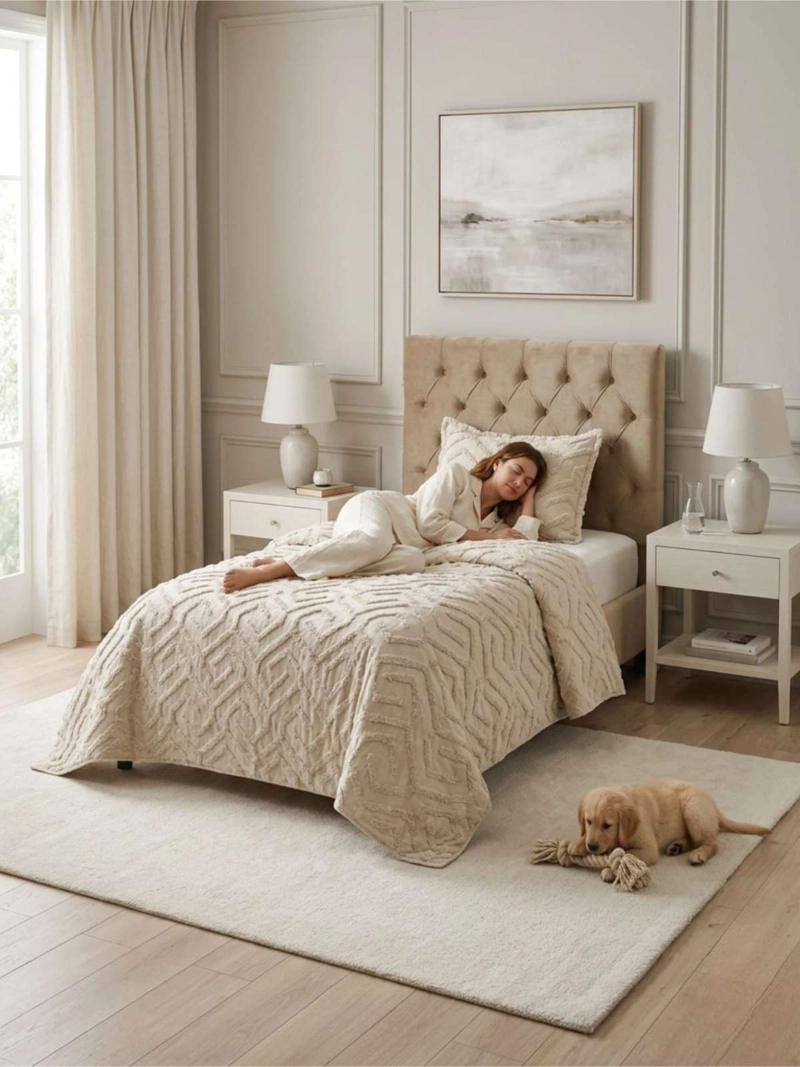 QUILT DE VERANO TUFTING LIVIANO DISEÑO GEOME TRICO 1,5 PLAZA - 5