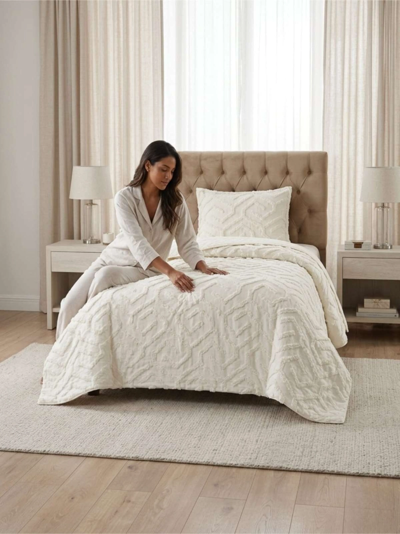 QUILT DE VERANO TUFTING LIVIANO DISEÑO GEOME TRICO 1,5 PLAZA - 1