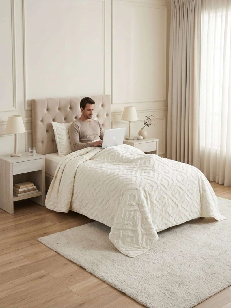 QUILT DE VERANO TUFTING LIVIANO DISEÑO GEOME TRICO 1,5 PLAZA - 2