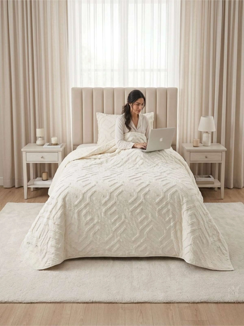 QUILT DE VERANO TUFTING LIVIANO DISEÑO GEOME TRICO 1,5 PLAZA - 5