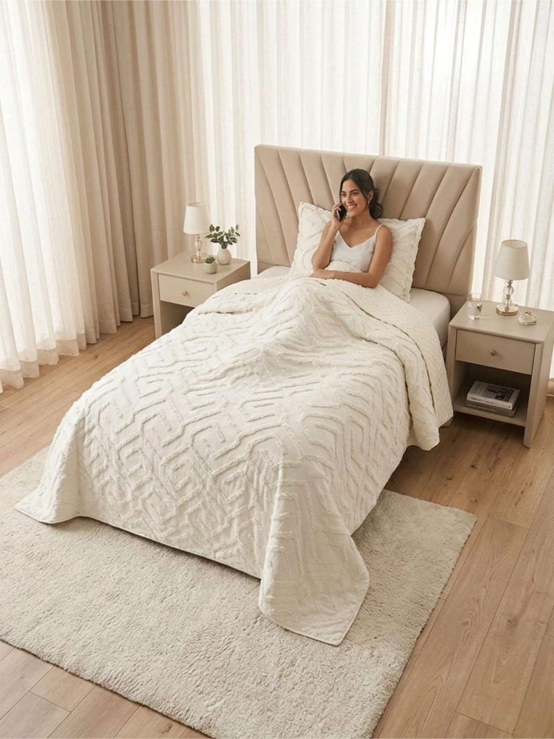 QUILT DE VERANO TUFTING LIVIANO DISEÑO GEOME TRICO 1,5 PLAZA - 6