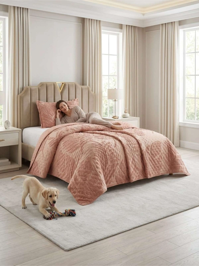QUILT DE VERANO TUFTING LIVIANO DISEÑO GEOME TRICO 1,5 PLAZA SERIE 3 - 4