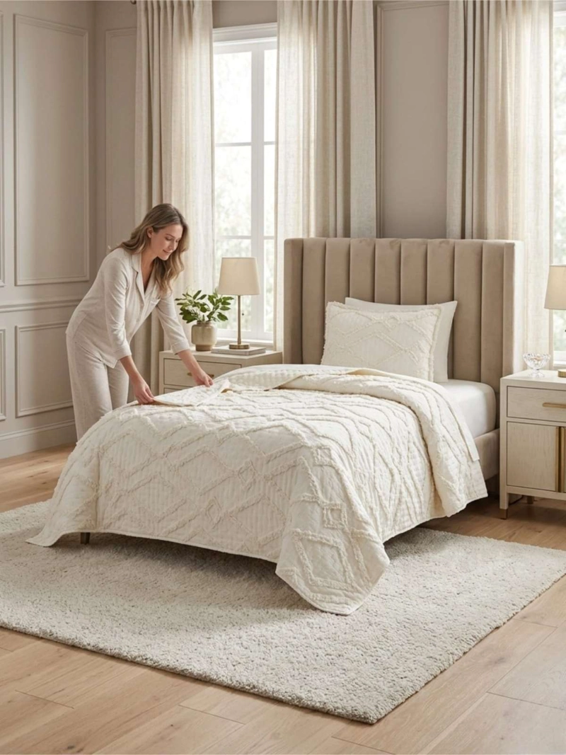 QUILT DE VERANO TUFTING LIVIANO DISEÑO GEOME TRICO 1,5 PLAZA - 4