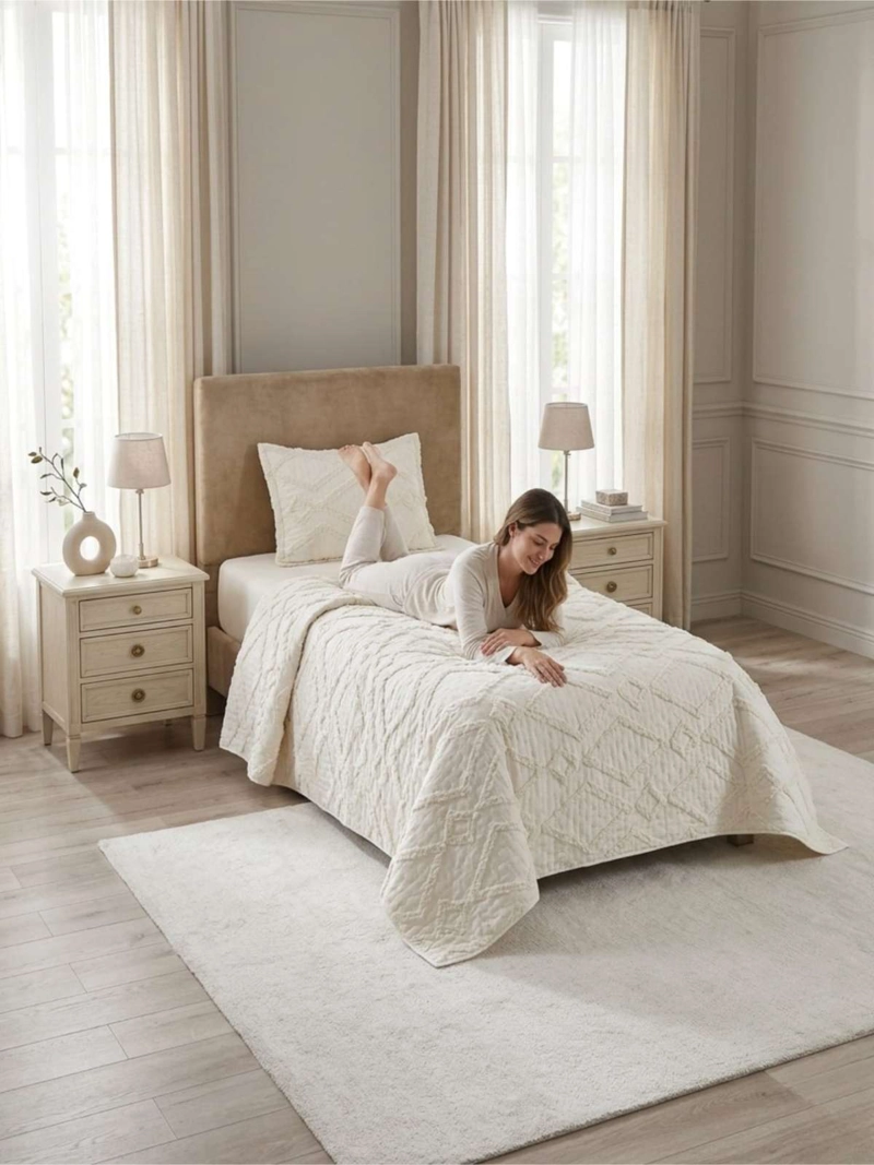 QUILT DE VERANO TUFTING LIVIANO DISEÑO GEOME TRICO 1,5 PLAZA - 6