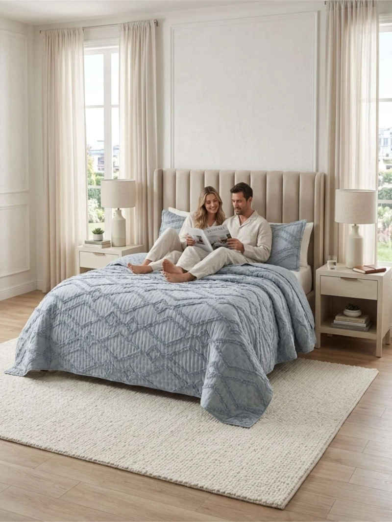 QUILT DE VERANO TUFTING LIVIANO DISEÑO GEOME TRICO KING / SUPER KING - 5