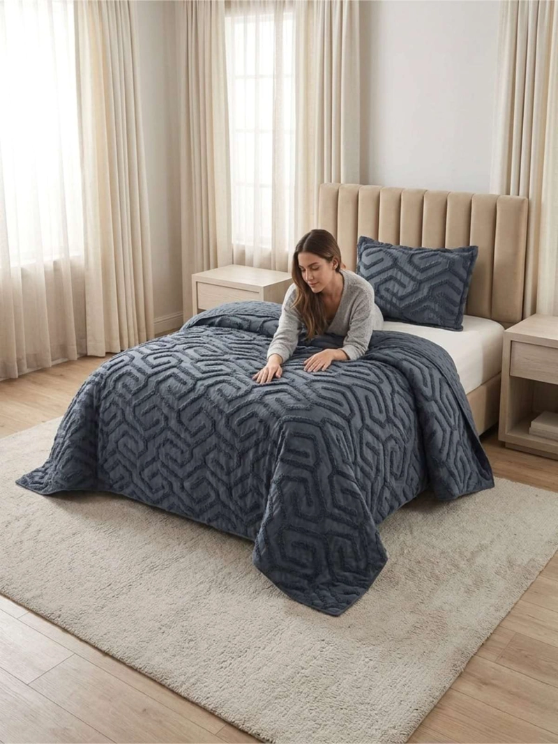 QUILT DE VERANO TUFTING LIVIANO DISEÑO GEOME TRICO 2 PLAZAS - 1