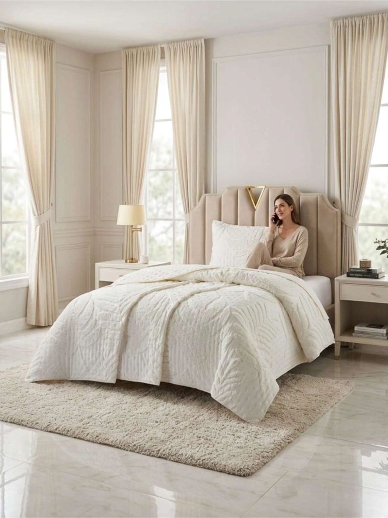 QUILT DE VERANO TUFTING LIVIANO DISEÑO GEOME TRICO 1,5 PLAZA SERIE 3 - 5