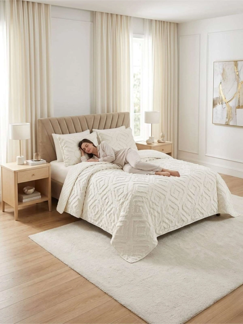 QUILT DE VERANO TUFTING LIVIANO DISEÑO GEOME TRICO KING / SUPER KING - 4