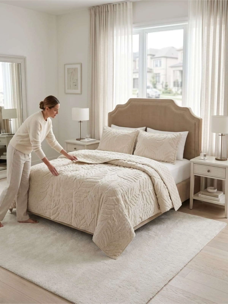 QUILT DE VERANO TUFTING LIVIANO DISEÑO GEOME TRICO KING / SUPER KING SERIE 3 - 4