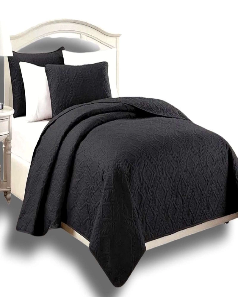 CUBRECAMA ELEGANTE  QUILT VERANO PLAZA Y MEDIA NEGRO - 1