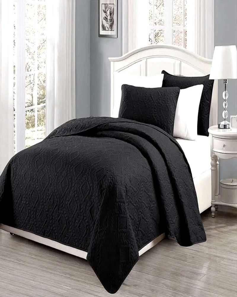 CUBRECAMA ELEGANTE  QUILT VERANO PLAZA Y MEDIA NEGRO - 4