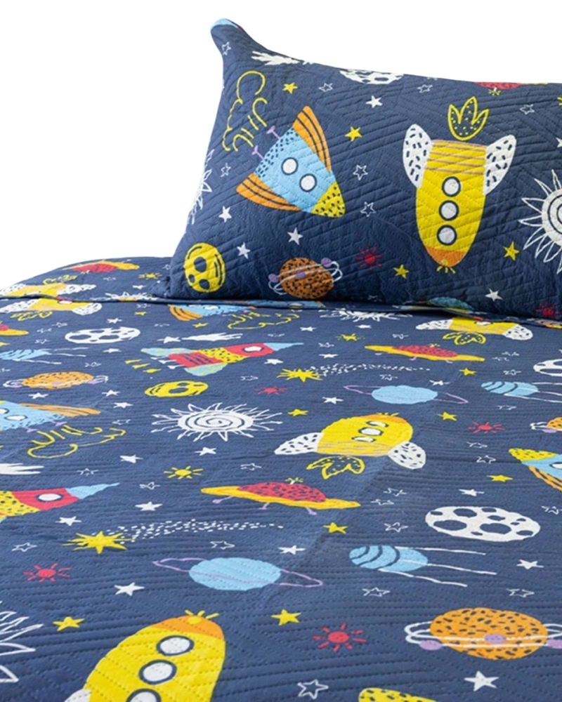 CUBRECAMA QUILT PRIMAVERA VERANO PLANTEAS AZUL - 1