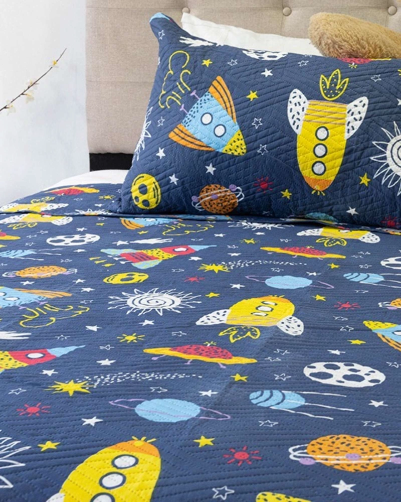 CUBRECAMA QUILT PRIMAVERA VERANO PLANTEAS AZUL - 3