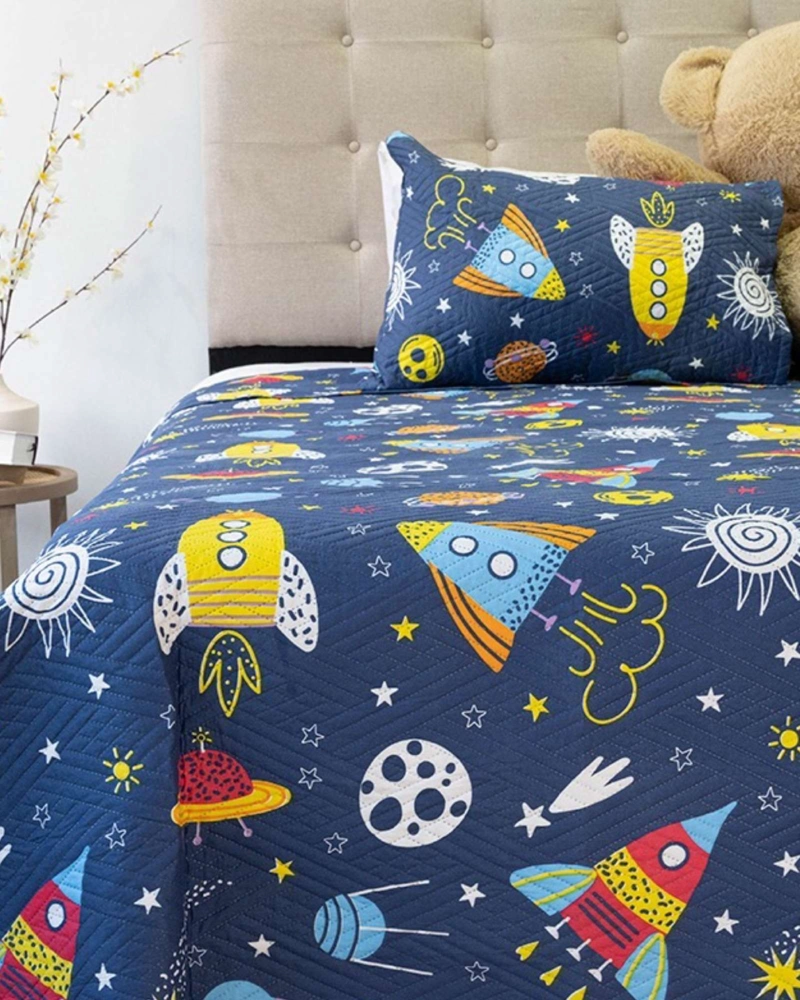 CUBRECAMA QUILT PRIMAVERA VERANO PLANTEAS AZUL - 4