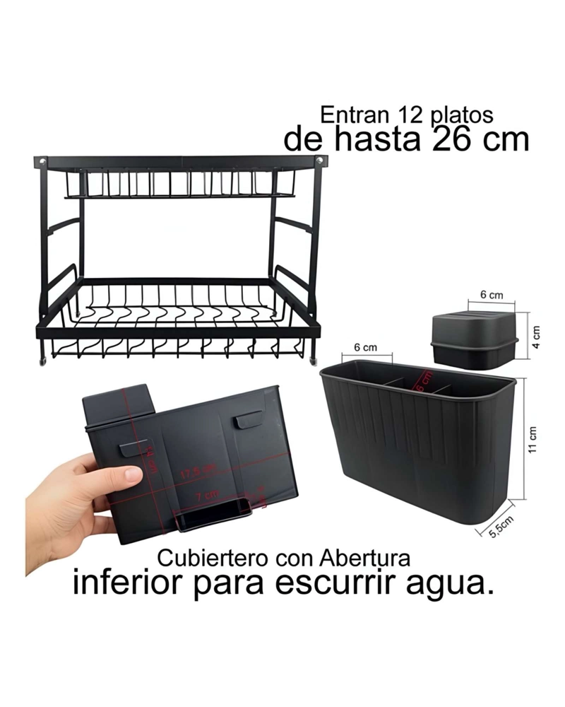 ORGANIZADOR ESCURRIDOR SECAPLATOS 2 PISOS CON BANDEJA - 3