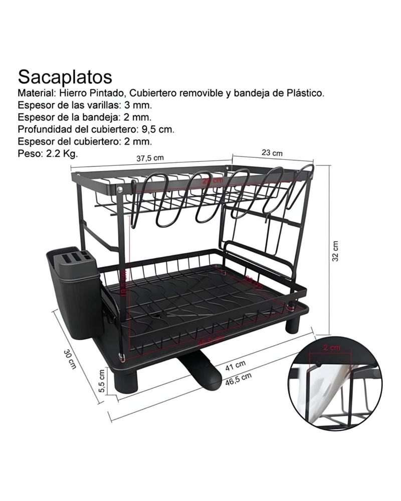 ORGANIZADOR ESCURRIDOR SECAPLATOS 2 PISOS CON BANDEJA - 4