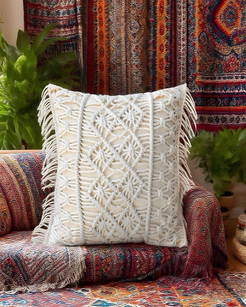 SET DE 2 FUNDAS DE COJIN ESTILO BOHEMIO 45X45 CM BLANCO 01 - 3