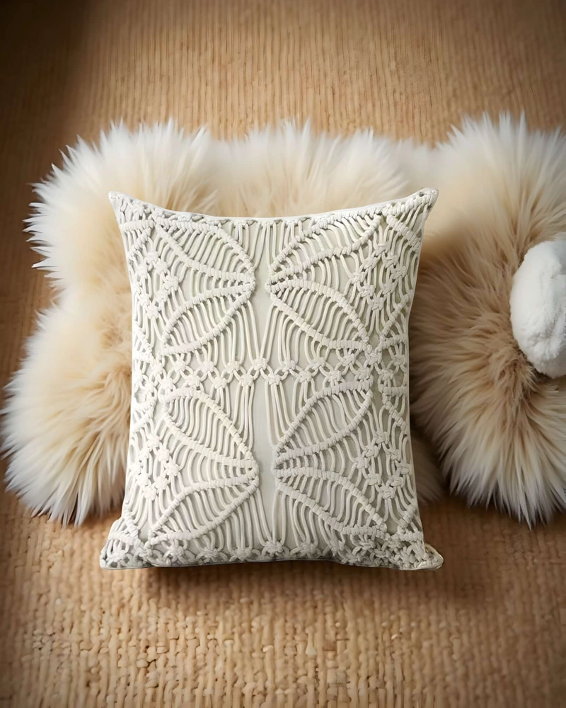 SET DE 4 FUNDAS DE COJIN ESTILO BOHEMIO 45X45 CM BLANCO 05 - 3