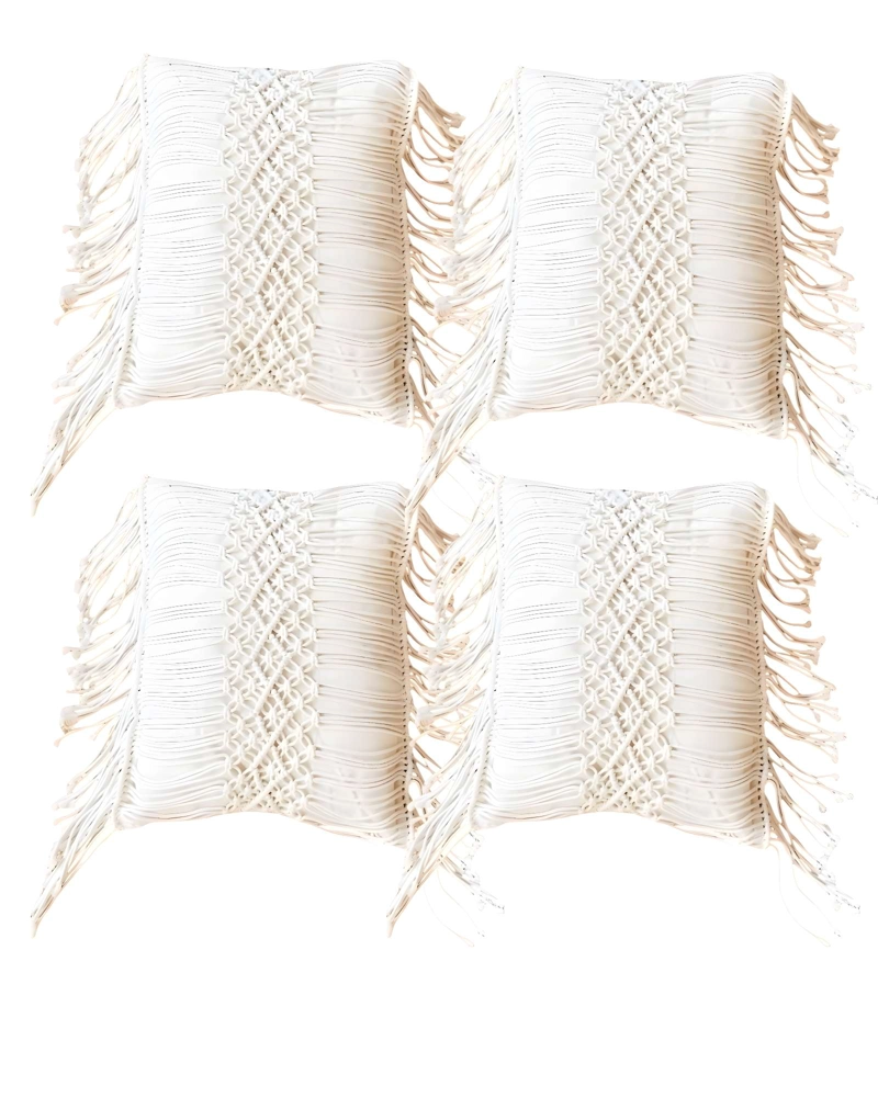 SET DE 4 FUNDAS DE COJIN ESTILO BOHEMIO 45X45 CM BLANCO 02 - 1