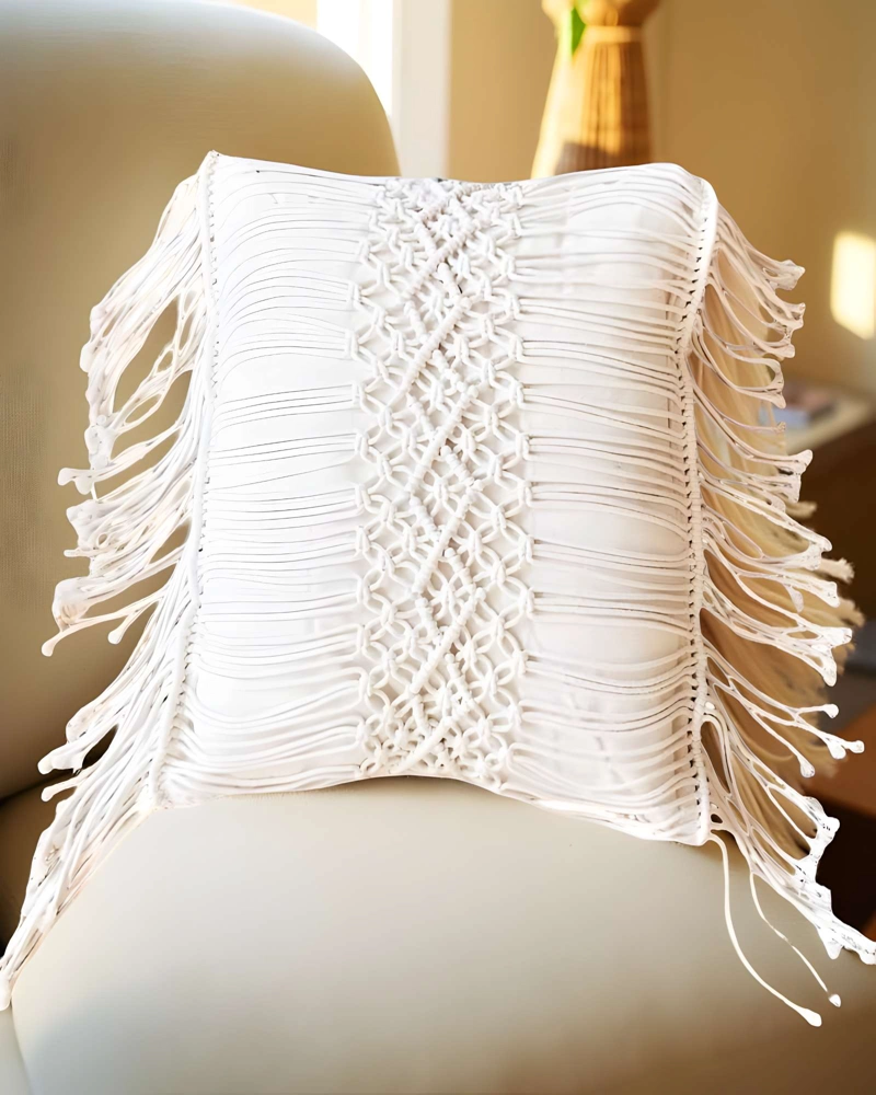 SET DE 4 FUNDAS DE COJIN ESTILO BOHEMIO 45X45 CM BLANCO 02 - 3