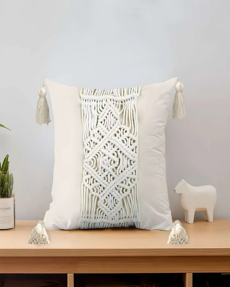 SET DE 2 FUNDAS DE COJIN ESTILO BOHEMIO 45X45 CM BLANCO 03 - 3