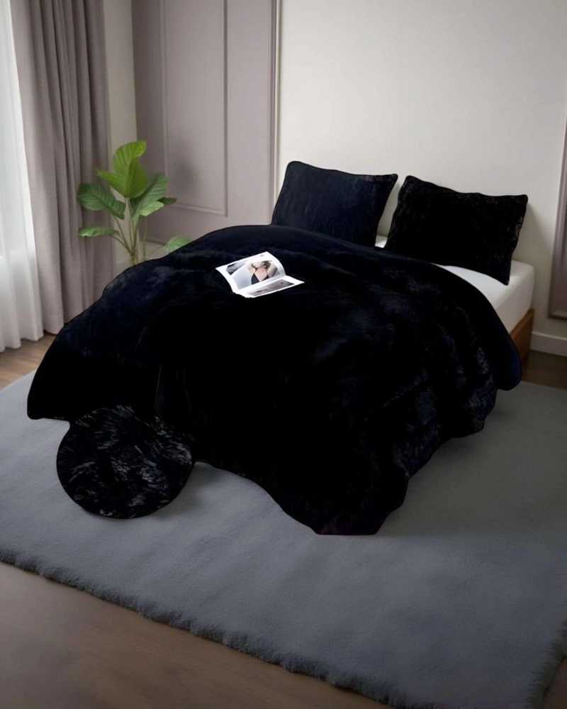 COBERTOR ELEGANTE CHIPORRO UNICOLOR PELUDO DE INVIERNO PLAZA Y MEDIA S59 - 4