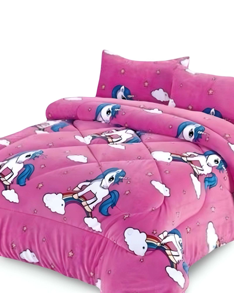 COBERTOR DE INVIERNO DISEÑO UNICORNIO CON ARCOIRIS PLUSH CON CHIPORRO PLAZA Y MEDIA S42 - 4