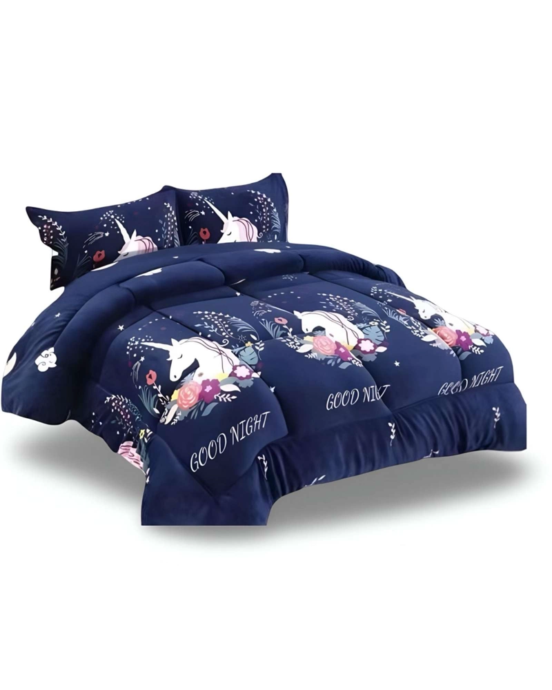 COBERTOR DE INVIERNO DISEÑO UNICORNIO DE NIÑA PLUSH CON CHIPORRO PLAZA Y MEDIA S40 - 1