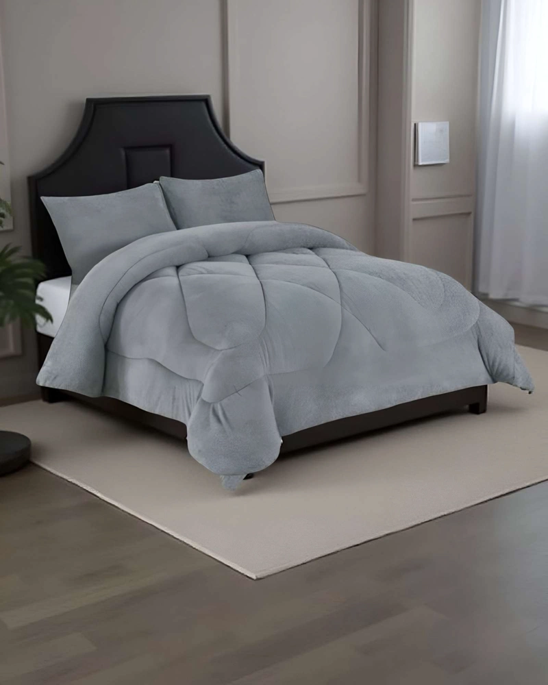COBERTOR ELEGANTE DE INVIERNO UNICOLOR PLUSH CON CHIPORRO PLAZA Y MEDIA S55 - 2