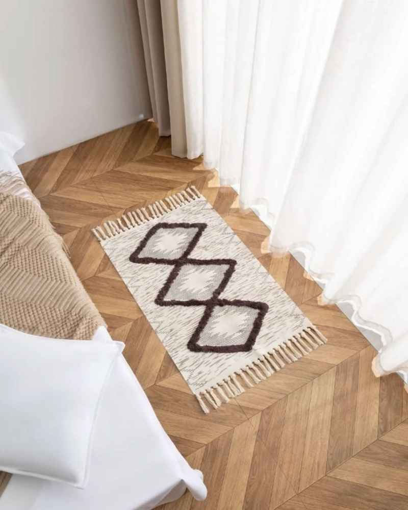 ALFOMBRA DE LINO BAJADA DE CAMA ESTILO BOHO MEDIDA 60 CM X 90 CM - 3
