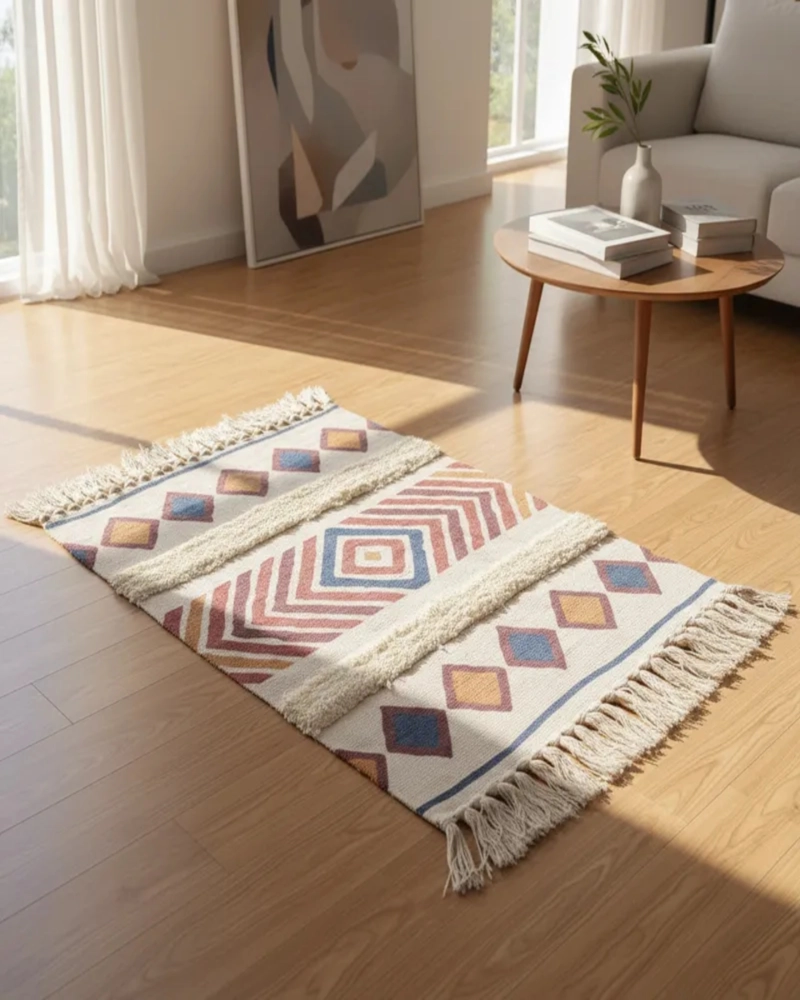 PACK DE 2 ALFOMBRA DE LINO BAJADA DE CAMA ESTILO BOHO MEDIDA 60 CM X 90 CM - 5