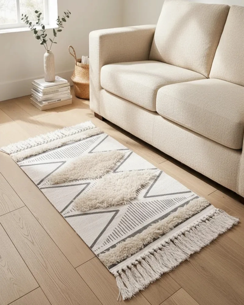 PACK DE 2 ALFOMBRA DE LINO BAJADA DE CAMA ESTILO BOHO MEDIDA 60 CM X 90 CM - 1