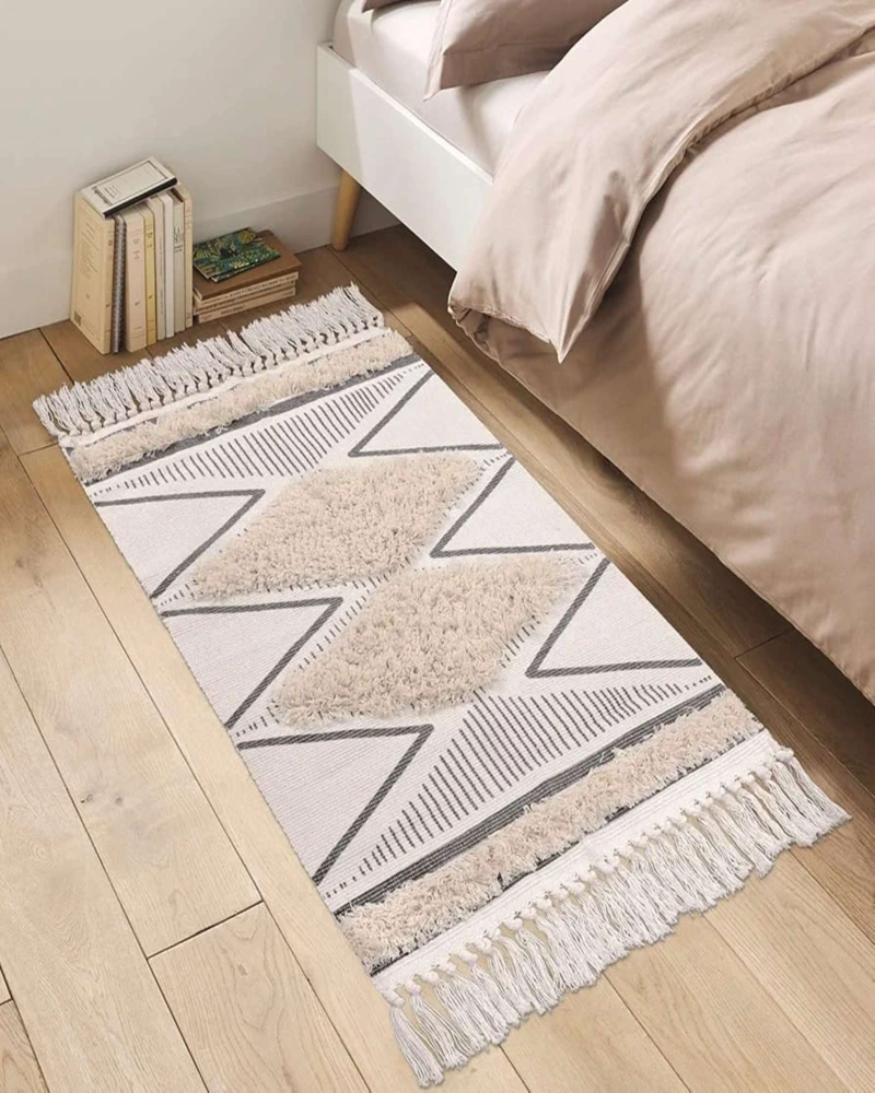 PACK DE 2 ALFOMBRA DE LINO BAJADA DE CAMA ESTILO BOHO MEDIDA 60 CM X 90 CM - 6