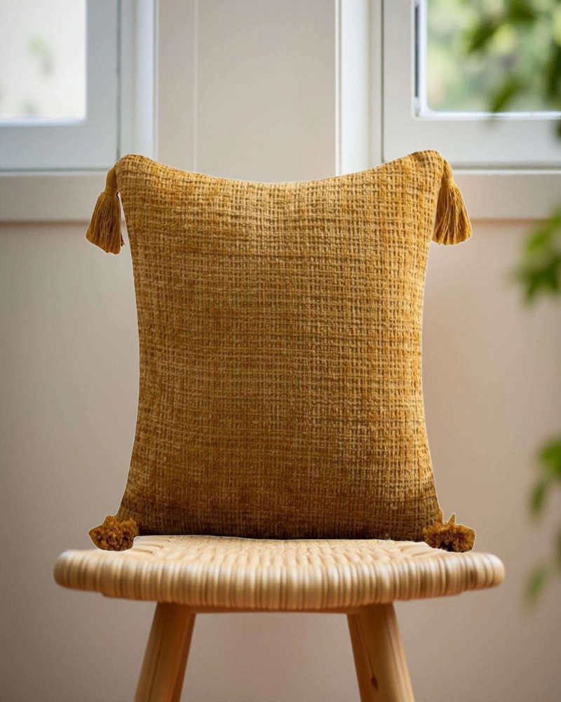 FUNDAS DE COJIN CUADRADAS  CHENILLE CON BORLAS PACK DE 2 PIEZAS - 3