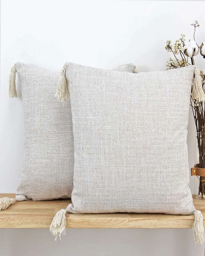 FUNDAS DE COJIN CUADRADAS  CHENILLE CON BORLAS PACK DE 2 PIEZAS - 3