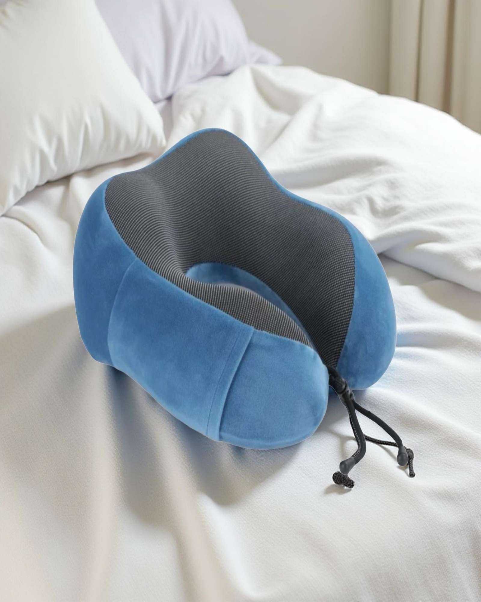 COMODA ALMOHADA DE CUELLO VIAJE TELA MAGNETICA AZUL - 4