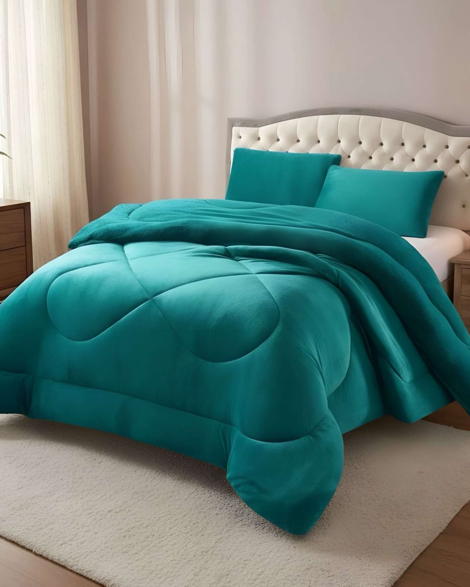 CUBRECAMA PLUSH CON CHIPORRO ACOLCHADO LISO KING - 3