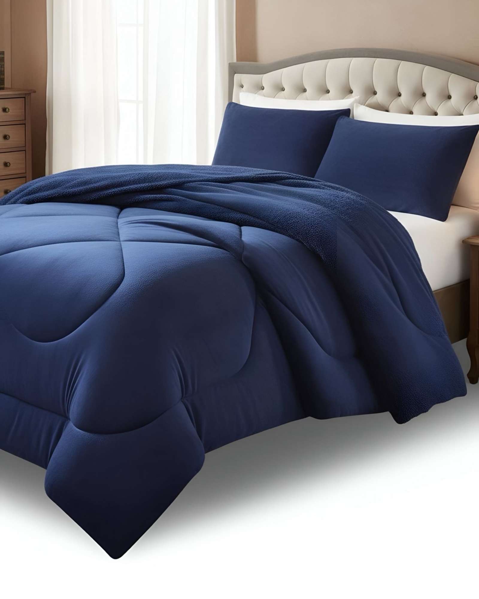 CUBRECAMA PLUSH CON CHIPORRO ACOLCHADO LISO KING - 3