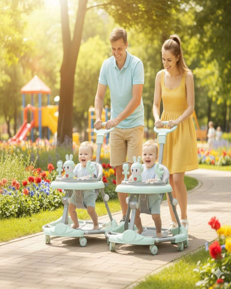 PACK 2 ANDADOR DE BEBE GEMELOS CON JUEGOS INTERACTIVOS VERDE MENTA - 2