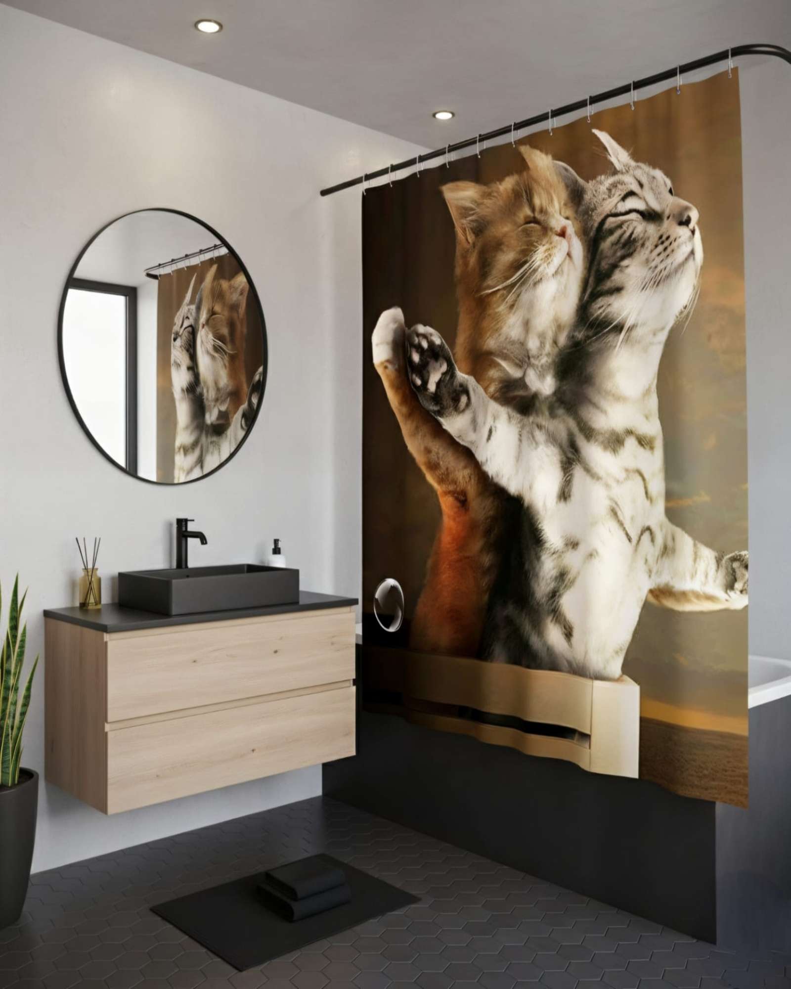 CORTINA DE BAÑO TELA GE NERO + FORRO IMPERMEABLE - 2