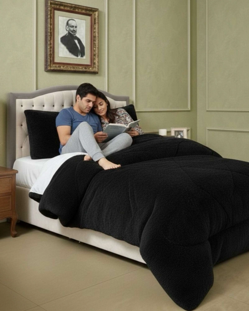 PLUMON CUBRECAMA PLAZA Y MEDIA SHERPA PELUDO INVIERNO DISEÑO SUAVE - 1