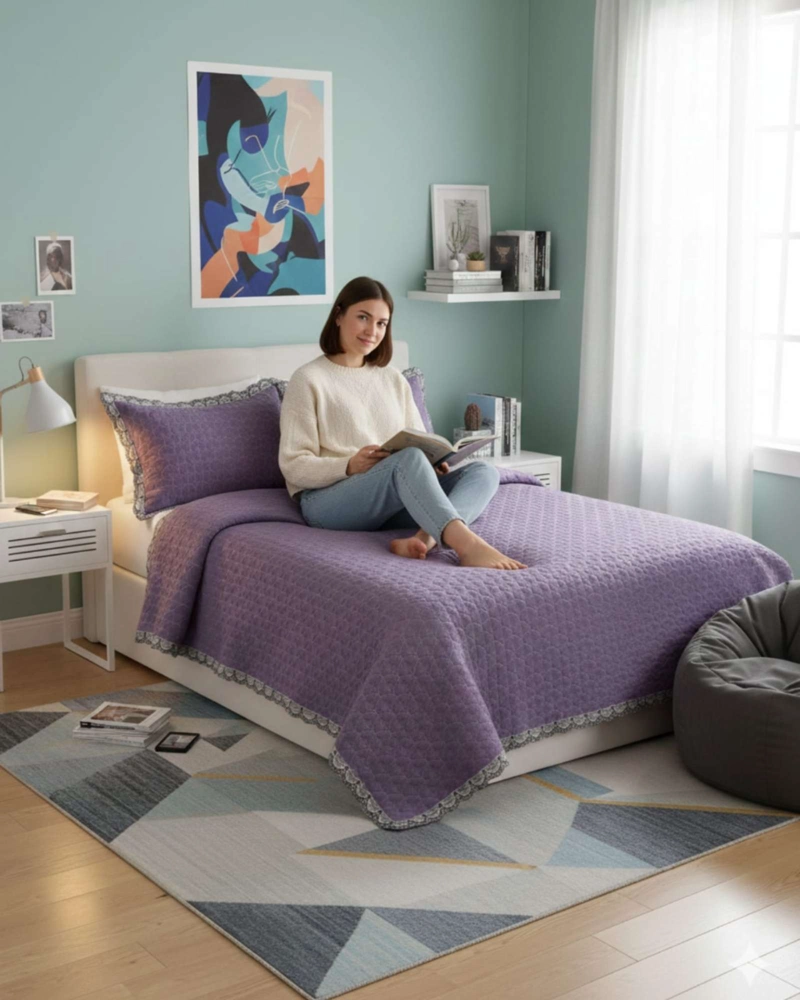 CUBRECAMAS QUILT BORDADOS 2 PLAZA EXTRA SUAVE - 1