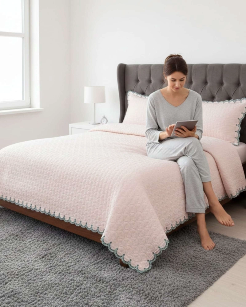 CUBRECAMAS QUILT BORDADOS 2 PLAZA EXTRA SUAVE - 1